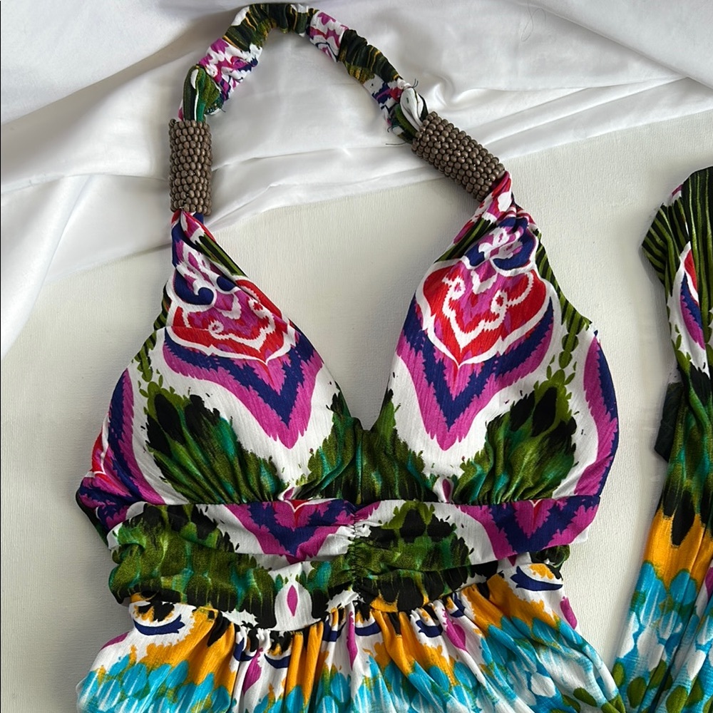 Moa Moa Blue and Pink Halter Maxi Sundress - Picture 9 of 10